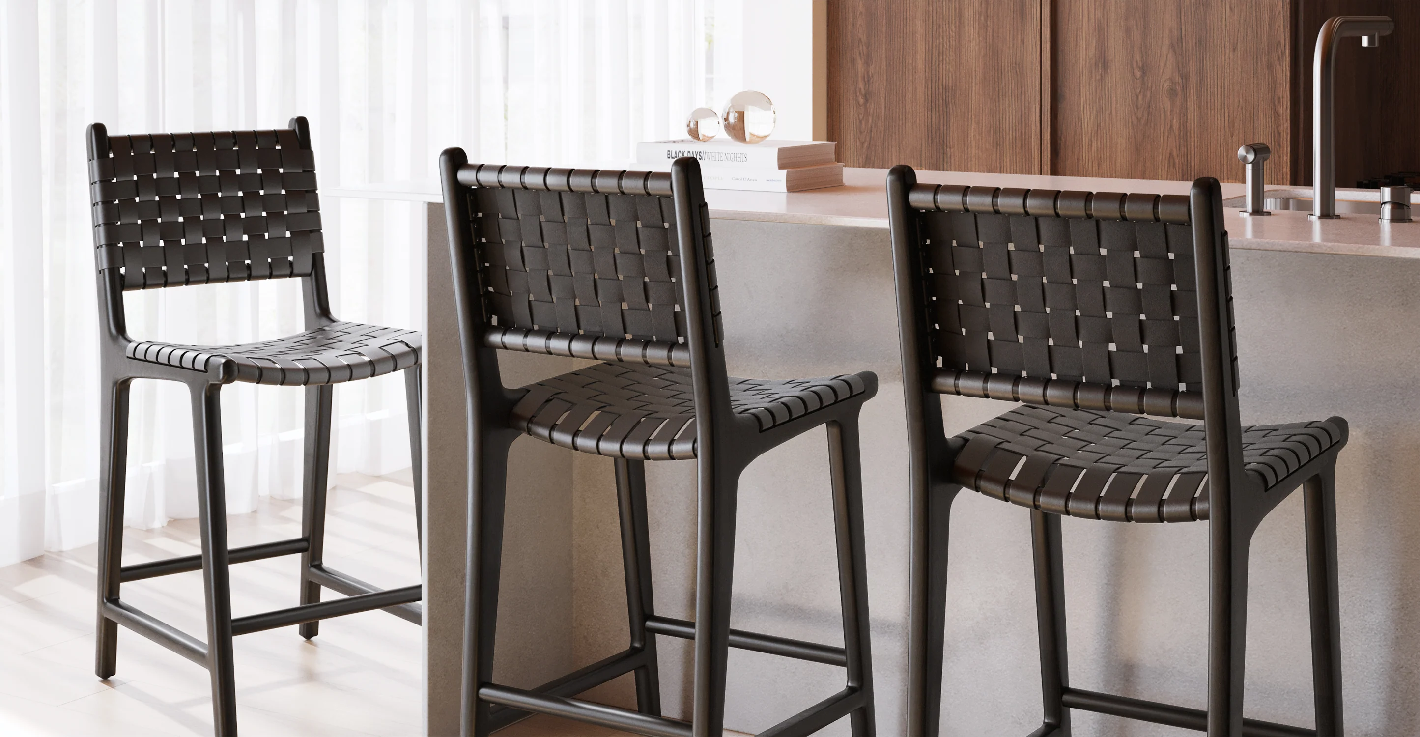 Banda Teak & Woven Leather Counter Height Stool - Image 30
