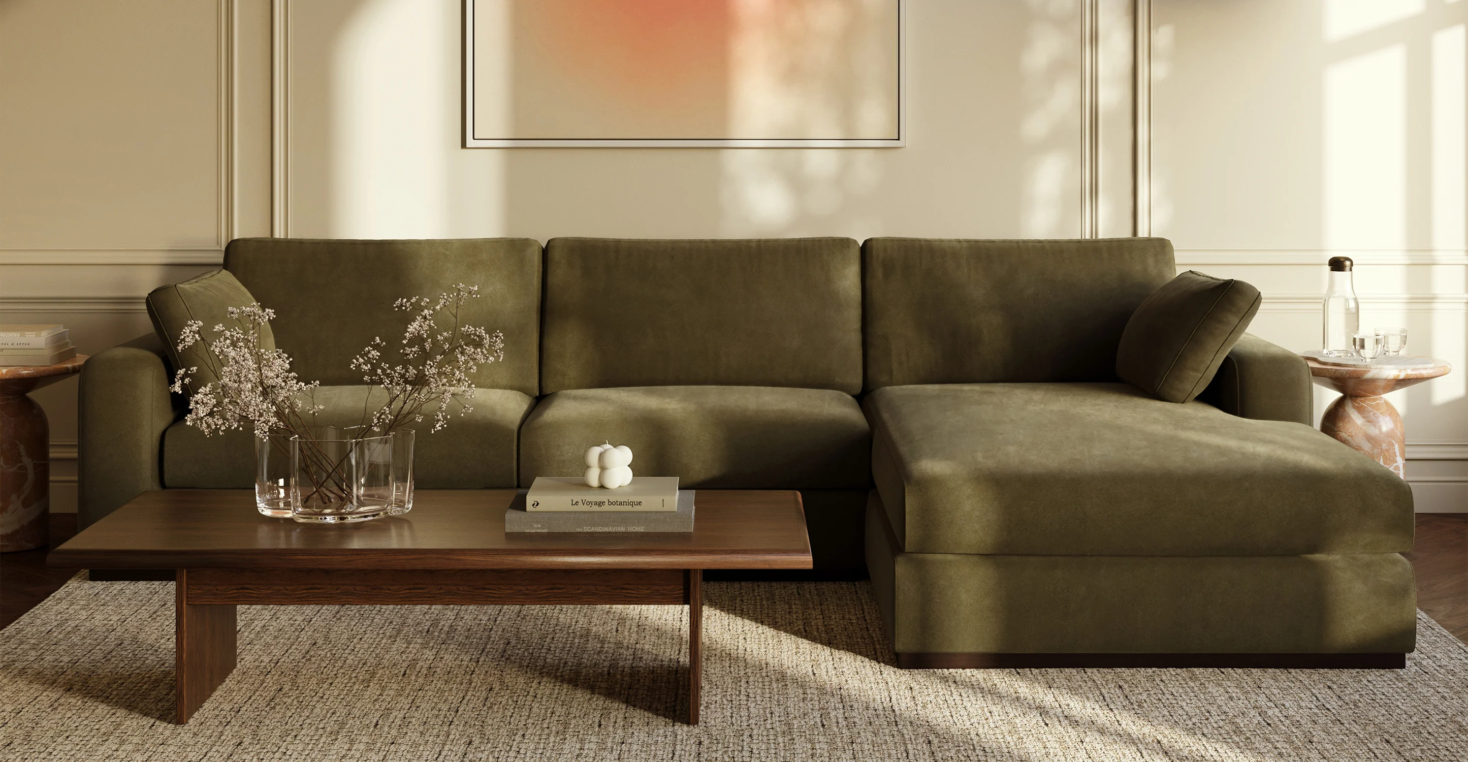 Malaga Velvet Right-Facing Sectional Sofa - Image 3
