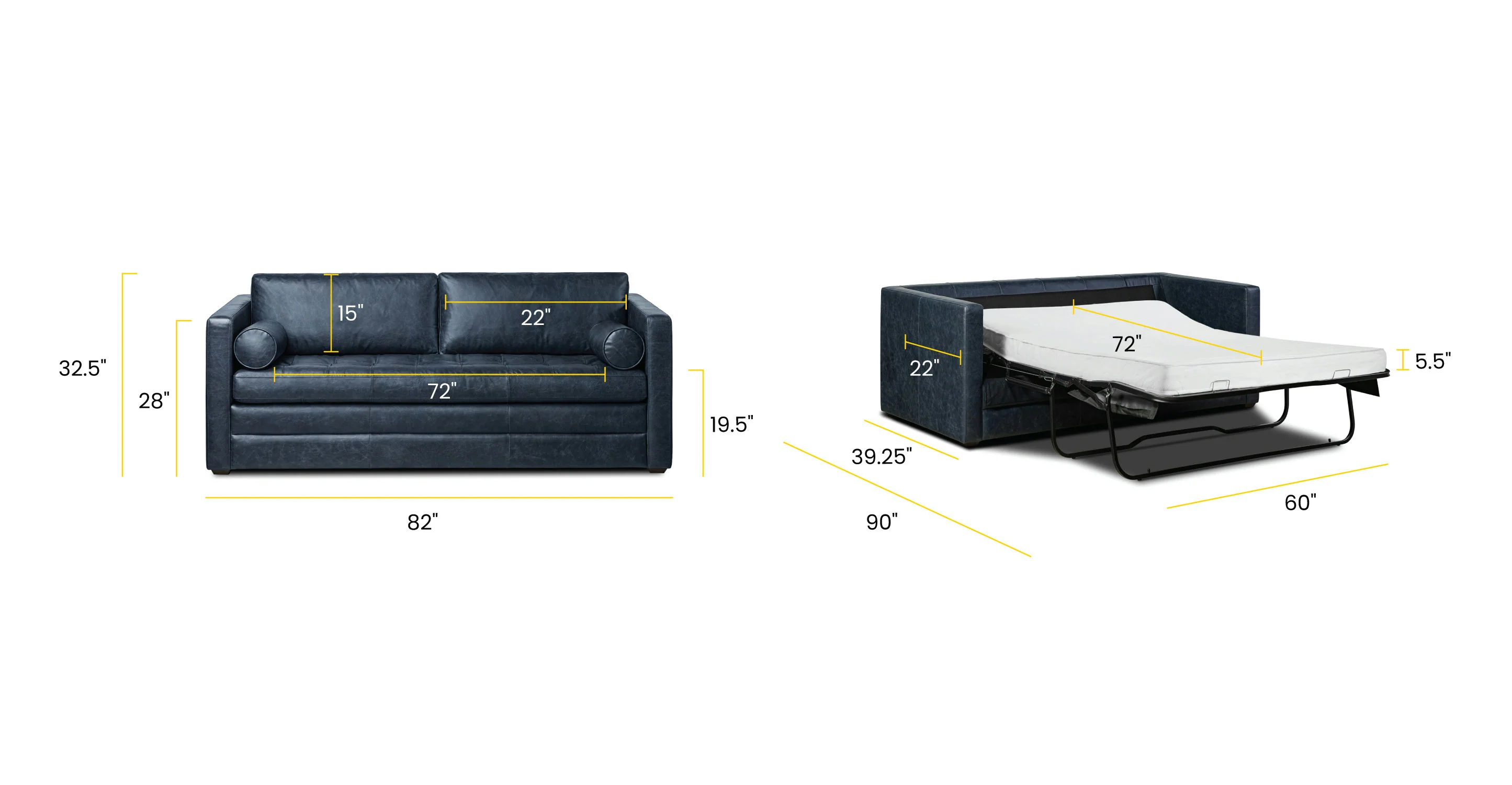 Napa 82" Leather Pull-Out Convertible Sleeper Sofa - Image 44