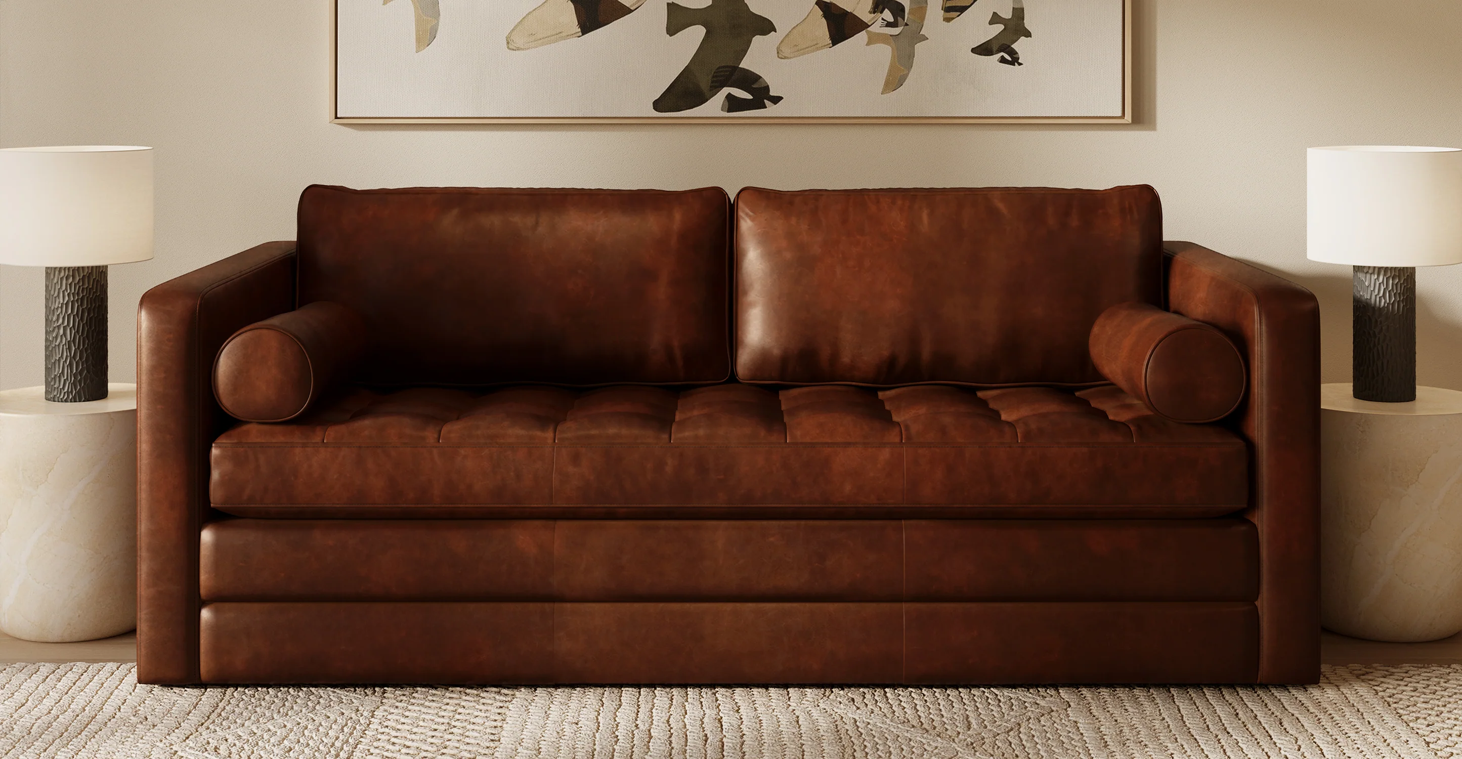 Napa 82" Leather Pull-Out Convertible Sleeper Sofa - Image 46