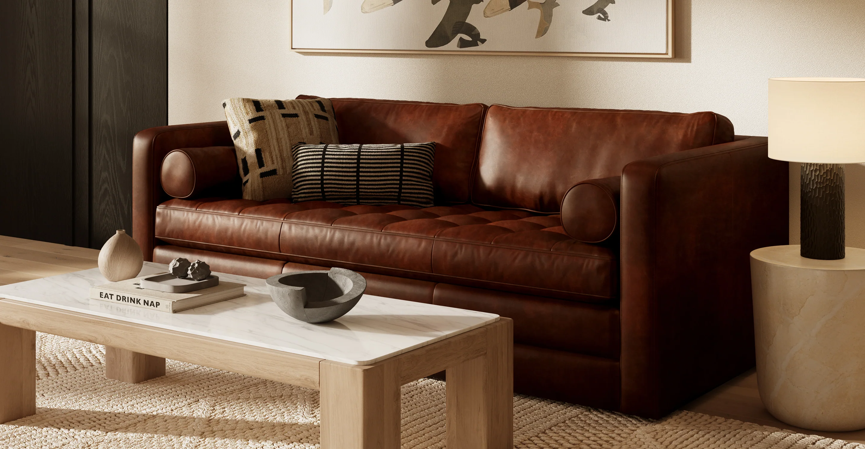 Napa 82" Leather Pull-Out Convertible Sleeper Sofa - Image 47