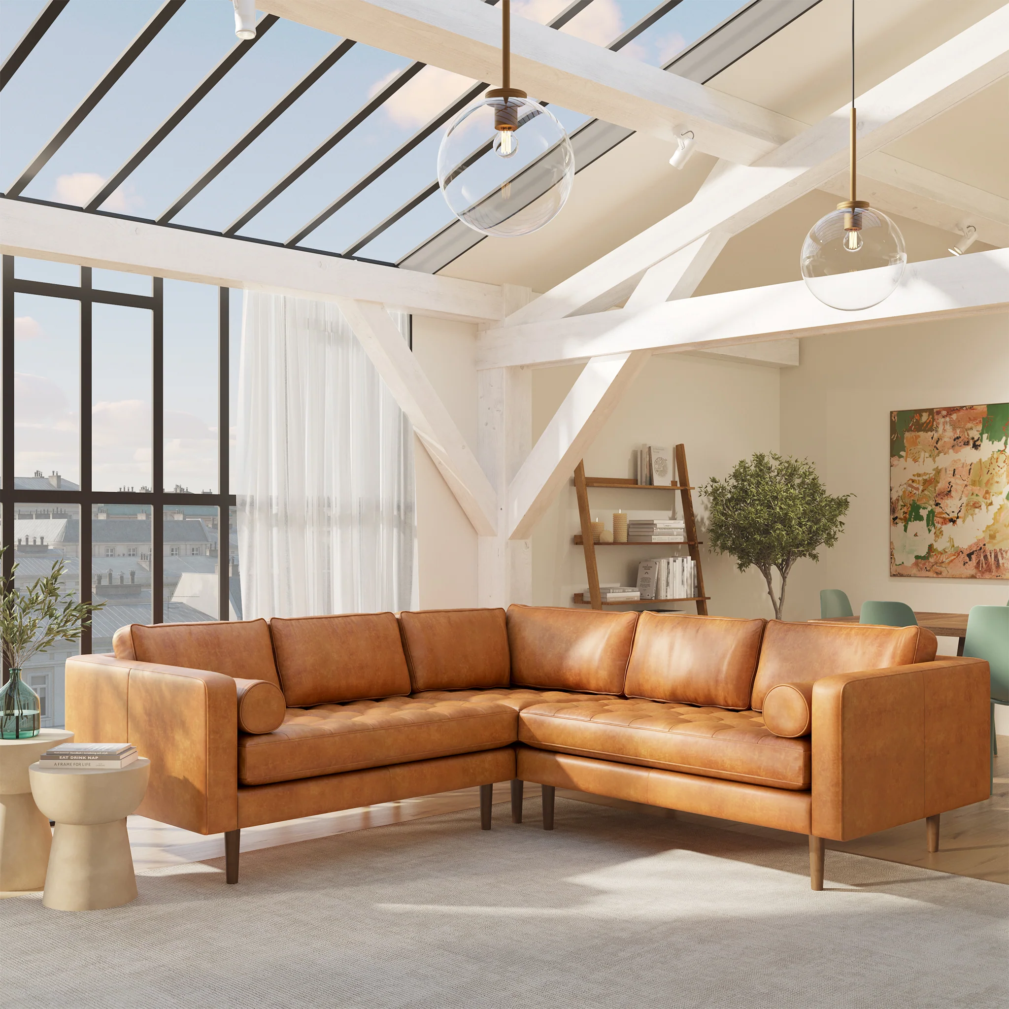 Napa Leather Corner Sectional Sofa - Image 35